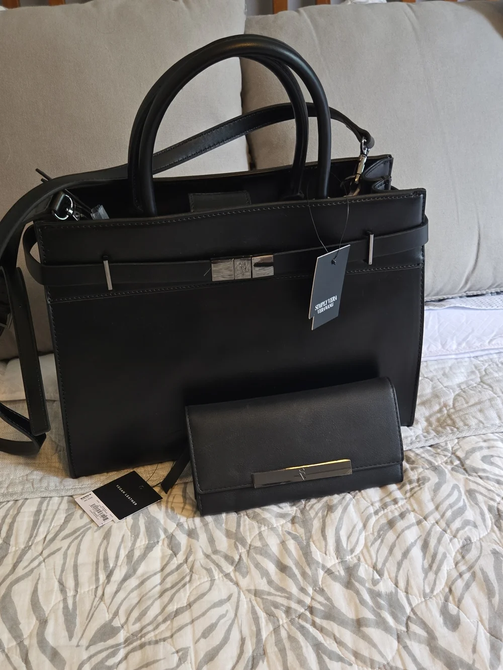 Simply Vera Vera Wang Black Structured Satchel with Matching Wallet